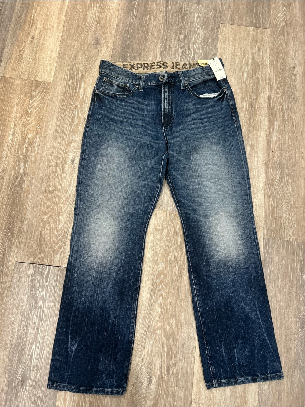 Express Kingston Men’s Straight Jeans in Washed Dark Blue